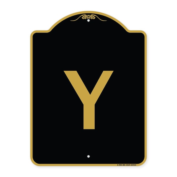 Designer Series Sign-Sign W/ Letter Y, Black & Gold Aluminum Sign, 18" x 24", BG-1824-22916